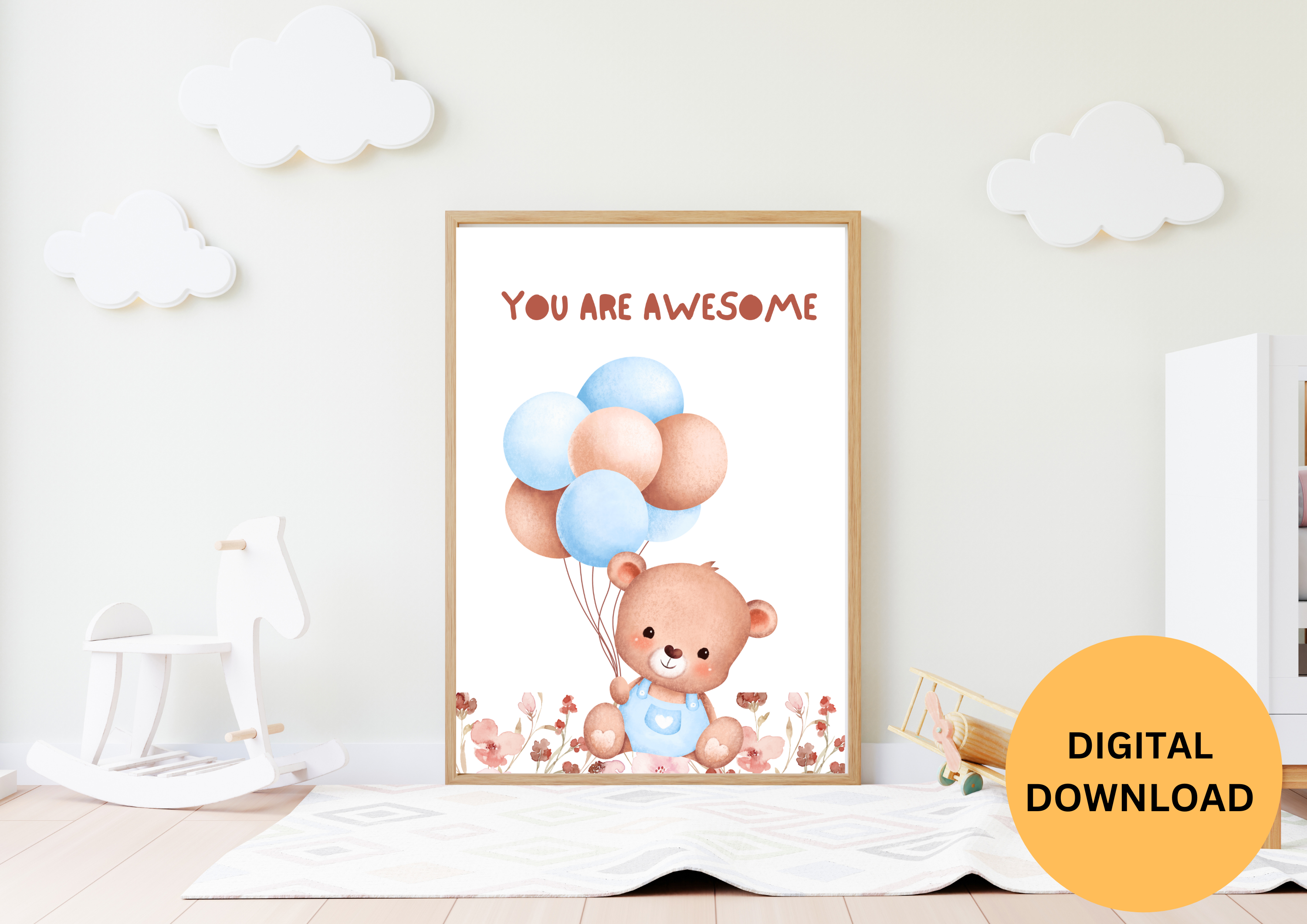NURSURY WALL ART TEDDY BEAR HOLDING BALLOON , 1 PIACE , TEDDY BEAR,BALLOON 