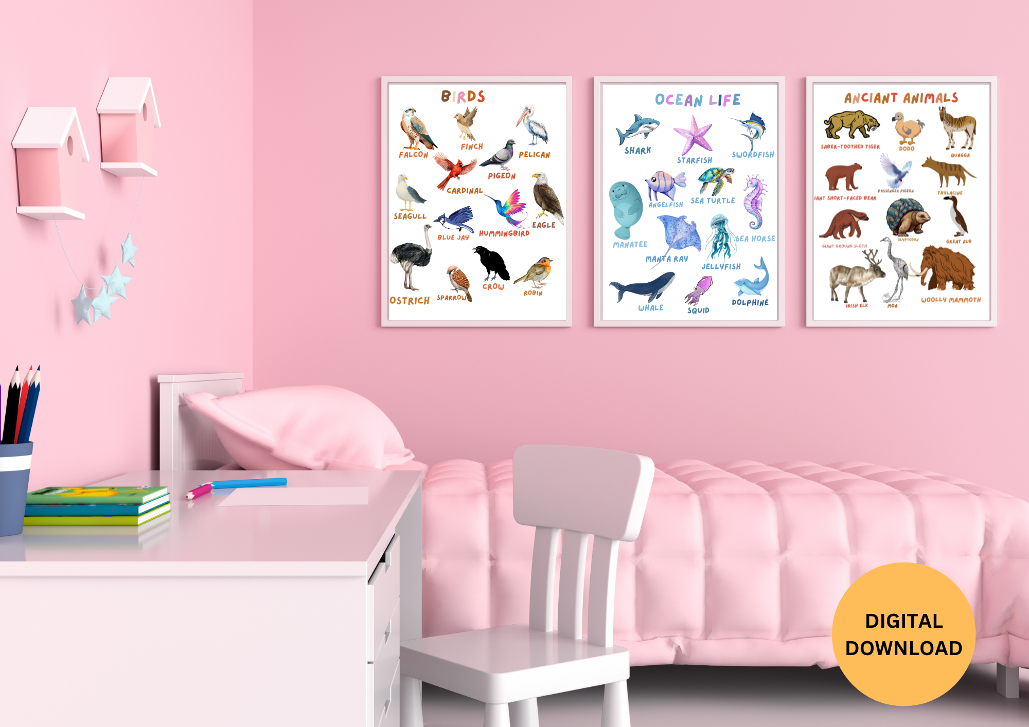 Animals , alphabets and numbers Nursery  animals wall art 