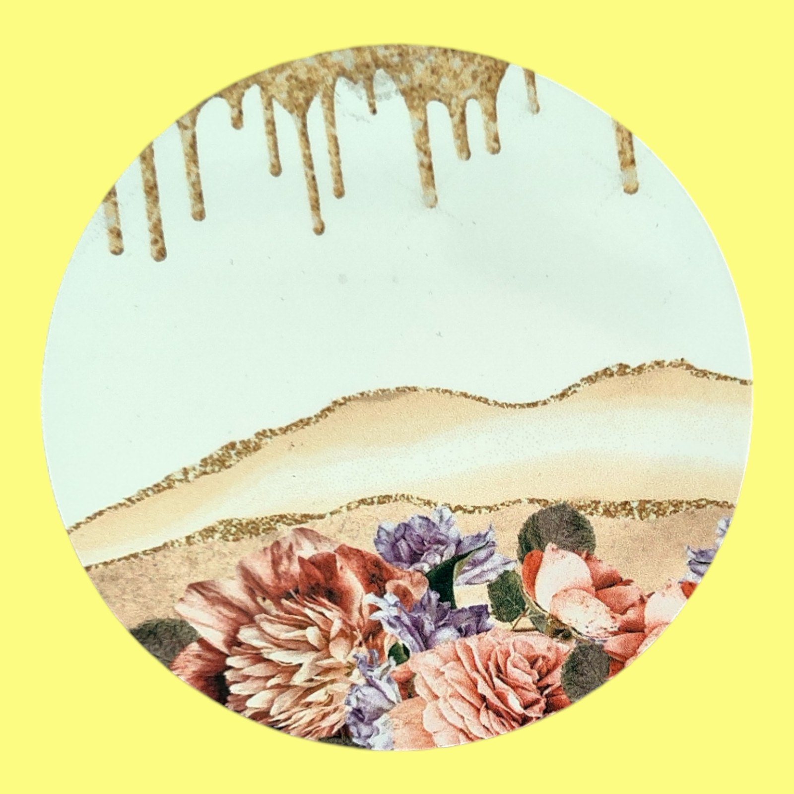 Round cork backed coaster - Flowers and drips