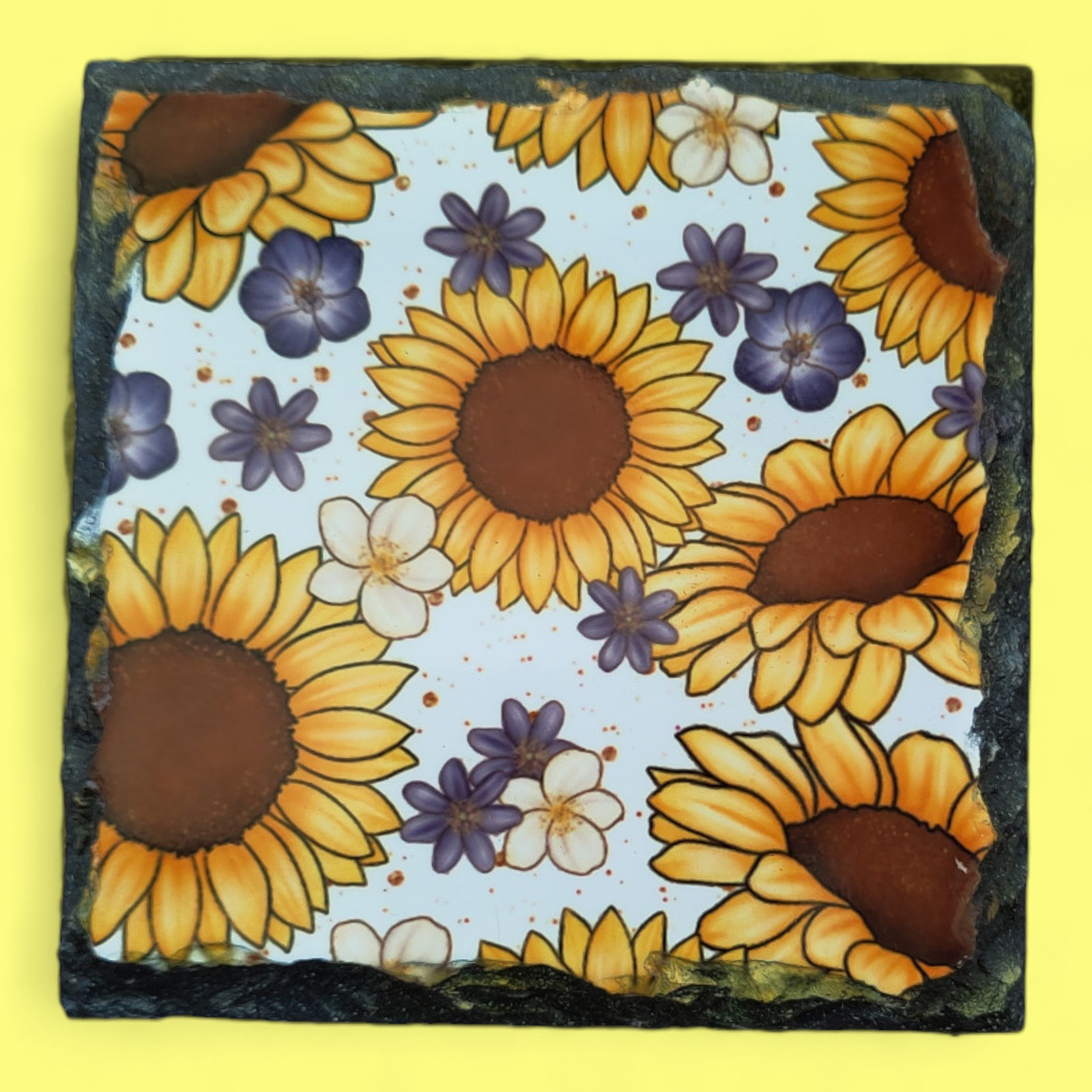 Square slate coaster - Sunflowers