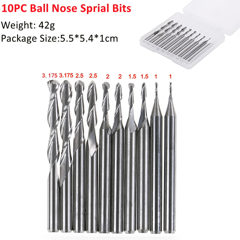 Set de 10 Fresas Doble Filo de Corte Carburo CNC PCB