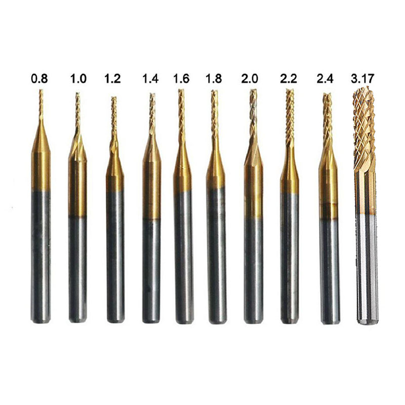 Set 10 Fresas Corte Carburo Cnc Pcb Baquelita de 0.8mm a 3.17mm