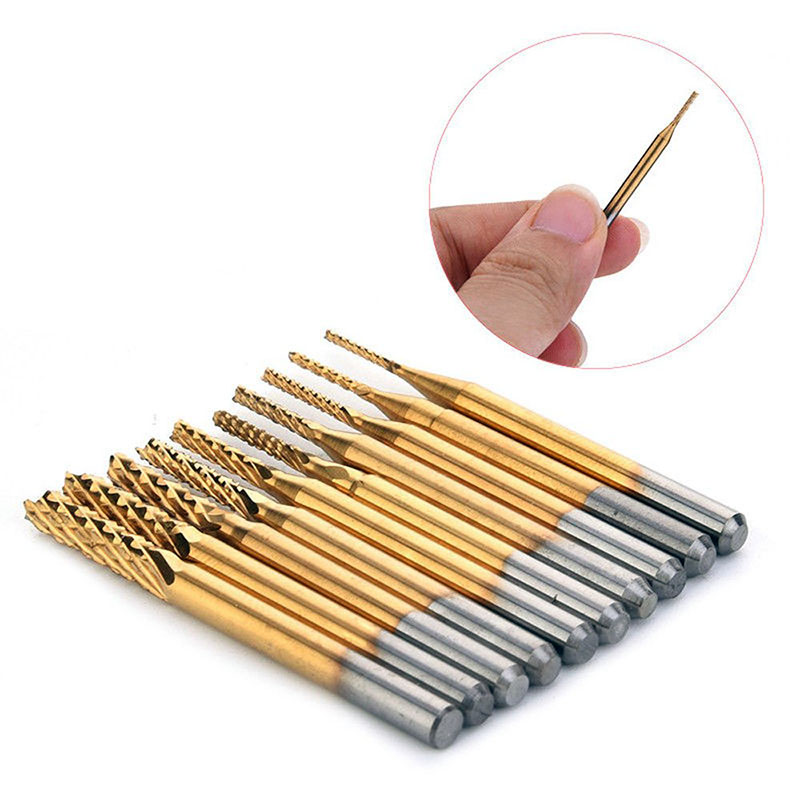 Set 10 Fresas Corte Carburo Cnc Pcb Baquelita de 0.8mm a 3.17mm
