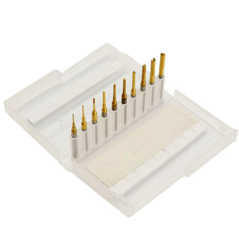 Set 10 Fresas Corte Carburo Cnc Pcb Baquelita de 0.8mm a 3.17mm