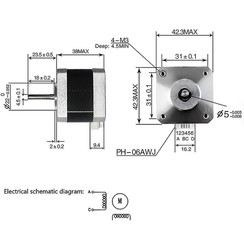 Motor a Pasos Pap 12v 1,7A 4,5kg.cm Nema17 17hs4401 CNC 3D Printer