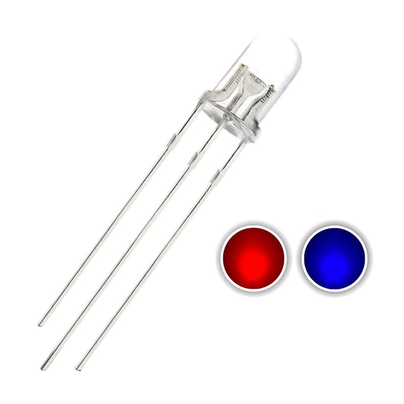 Pack x10 Led bicolor rojo azul 5mm cátodo común CC