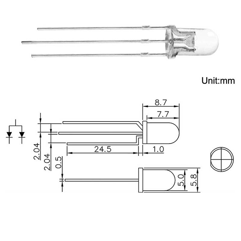 Pack x10 Led bicolor rojo azul 5mm cátodo común CC