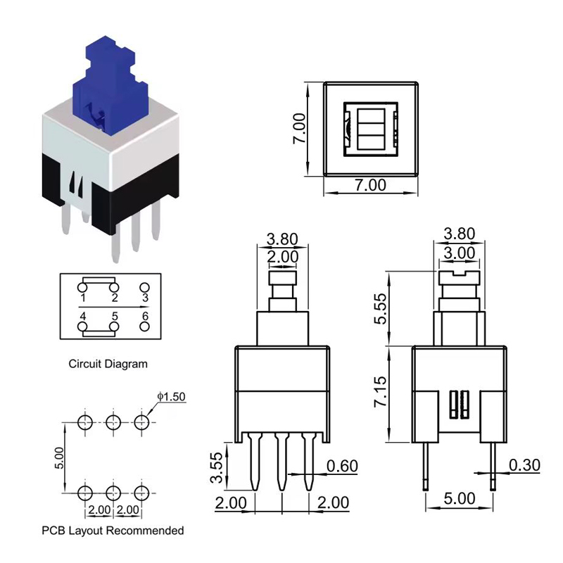 Pack x3 Interruptor 6 pines 7x7mm