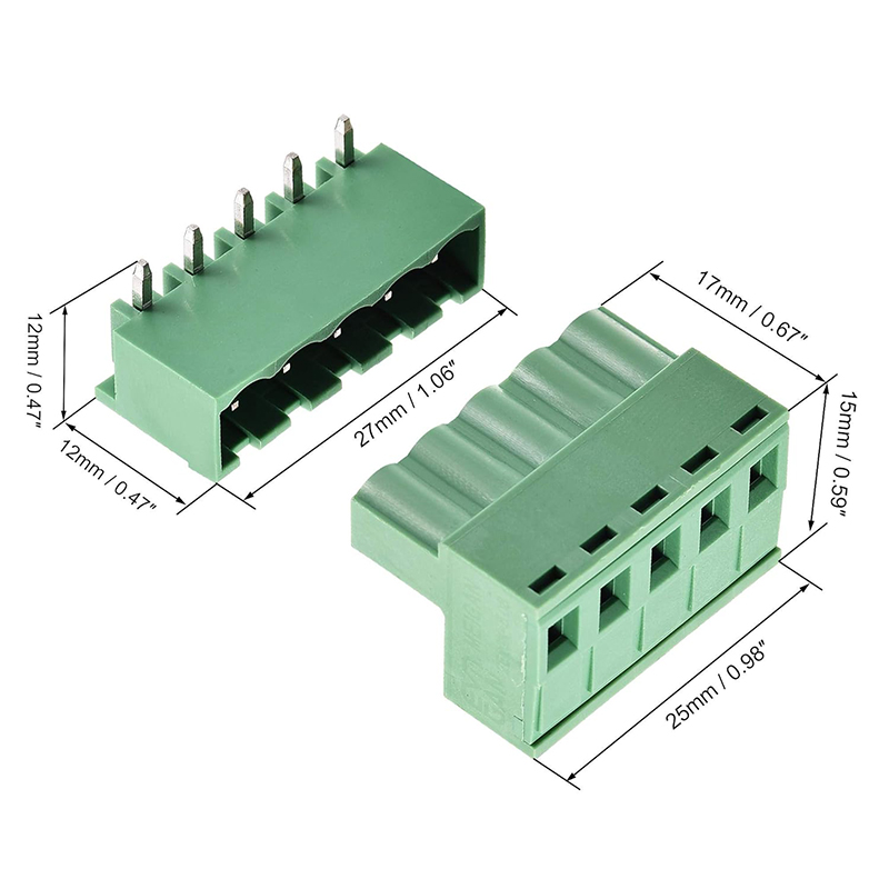 Pack x2 Terminales 90° KF-5P 5 Pines 300V 15A Terminal 
