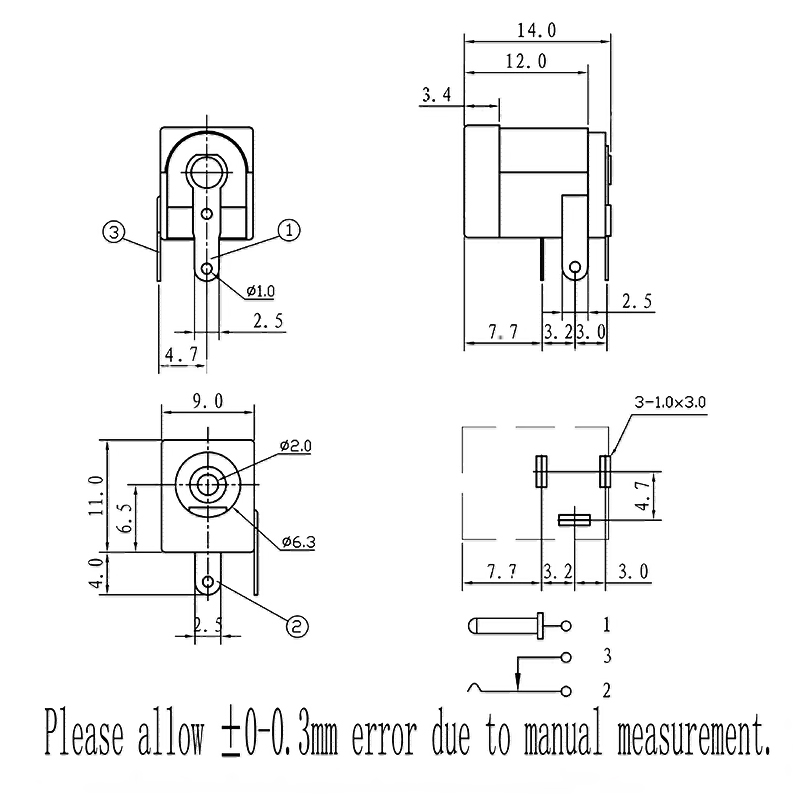 Pack x3 Jack alimentación 5.5x2.1mm PCB conector hembra