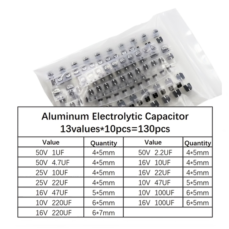 Pack x130 Capacitores Electroliticos SMD (13 valores)