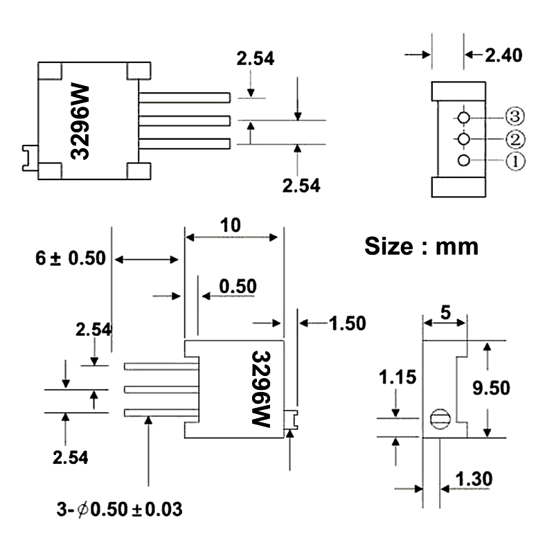 Pack x3 potenciómetro de precisión de 3 pines trimpot