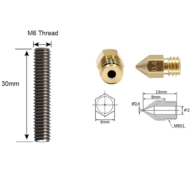 Garganta, boquilla y extrusor para MK8 0.4mm 1.75mm