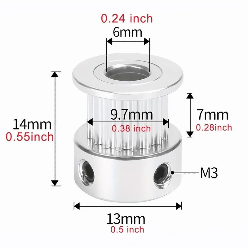 Polea GT2 para correa de 6mm con 16 dientes y eje de 5mm