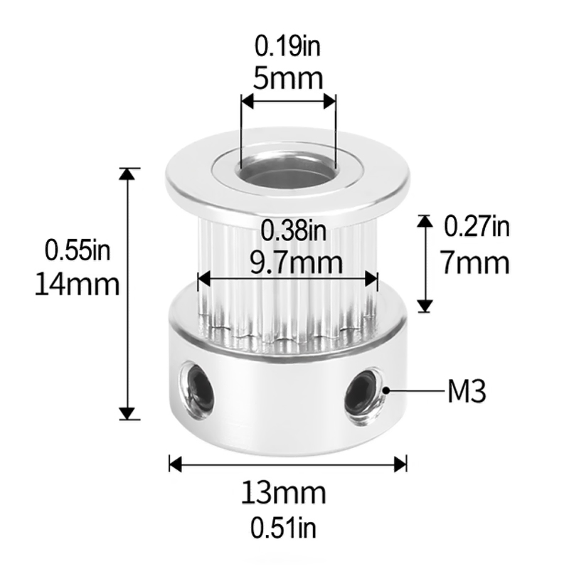 Polea GT2 para correa de 6mm con 20 dientes y eje de 5mm