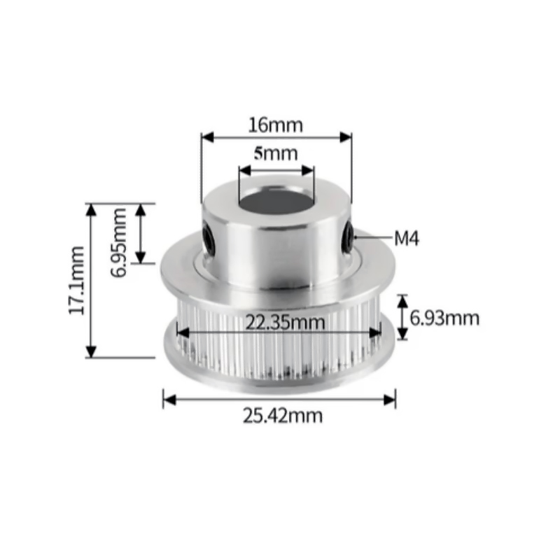 Polea GT2 para correa de 6mm con 36 dientes y eje de 5mm