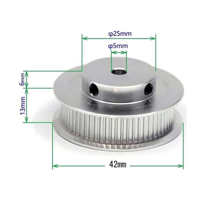 Polea GT2 para correa de 6mm con 60 dientes y eje de 5mm