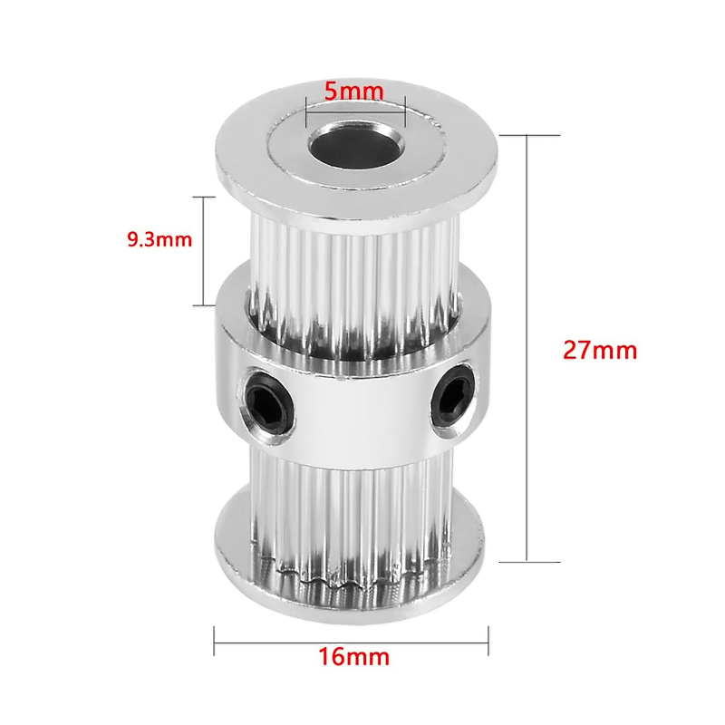 Polea GT2 doble para correa de 6mm con 20 dientes y eje de 5mm