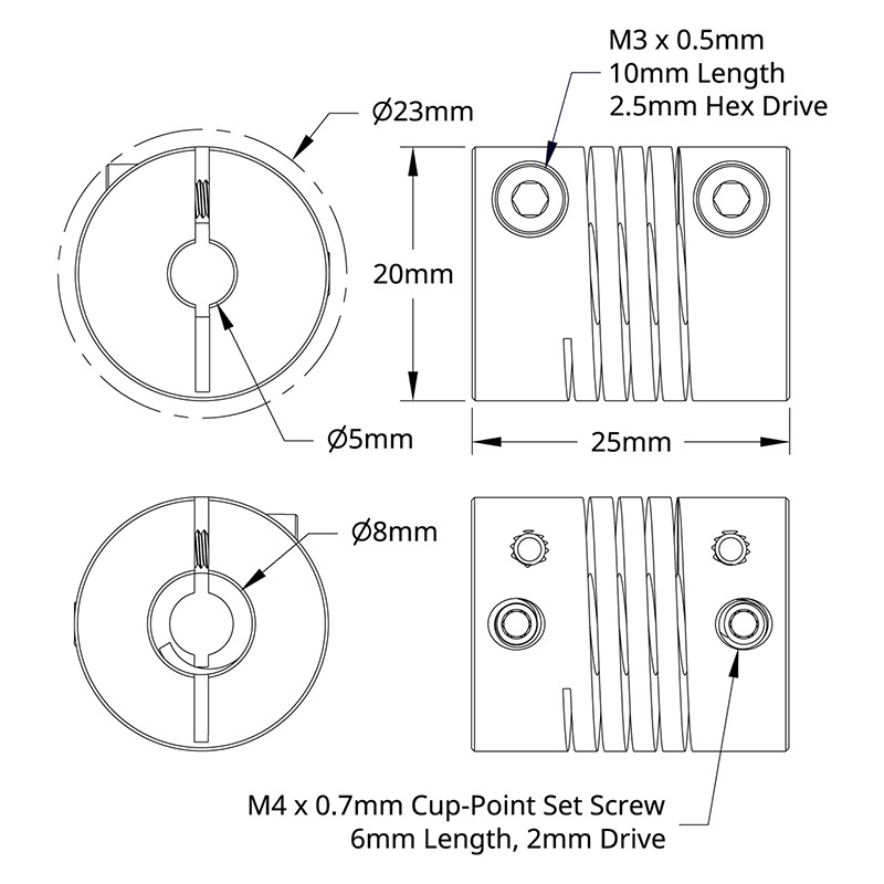Acoplamiento Flexible de 5x8mm Nema17 CNC  