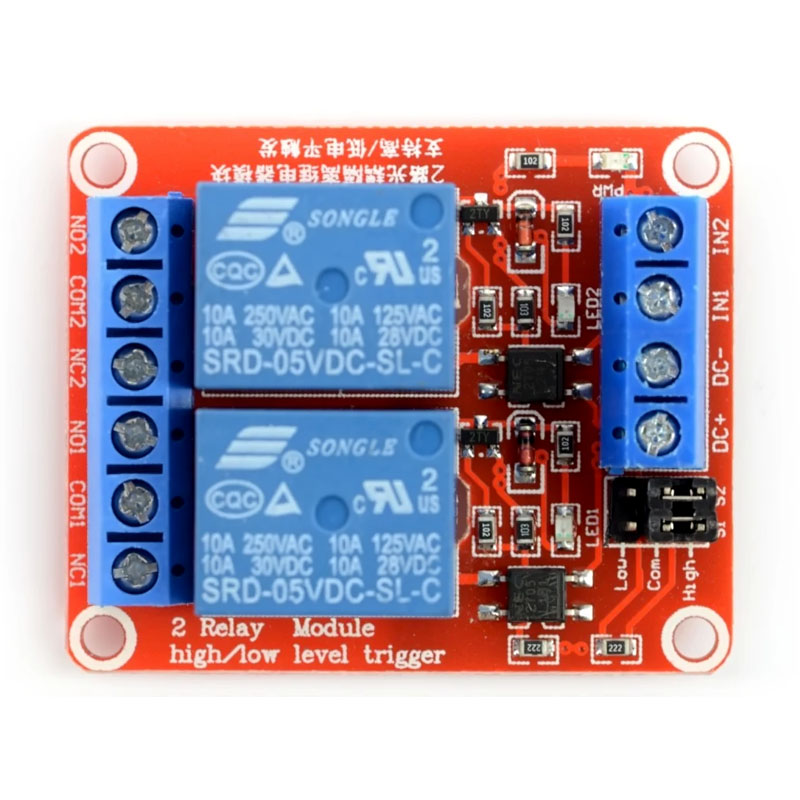 Modulo Relé 2 Canales 5v Activacion Configurable H/l (alto ó bajo) 1 ó 0