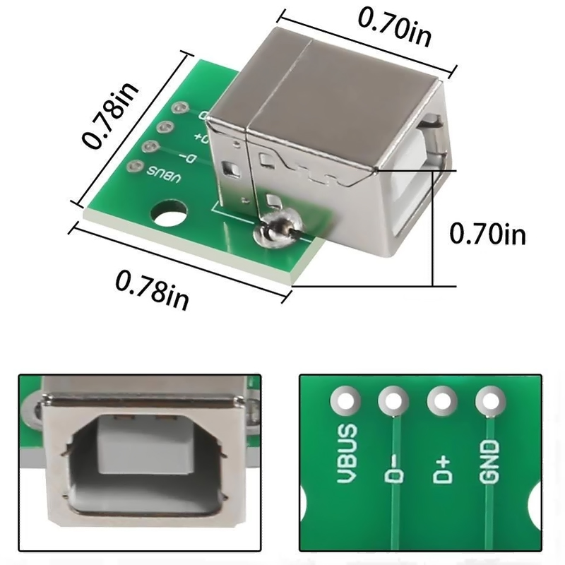 1 Par de Módulos Conector Adaptador Hembra USB Tipo B DIY