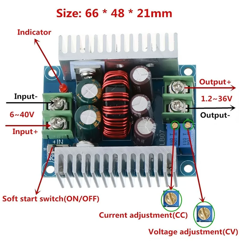 Módulo Step Down DC-DC SZBK07 20A 300W Conversor Buck LM5116
