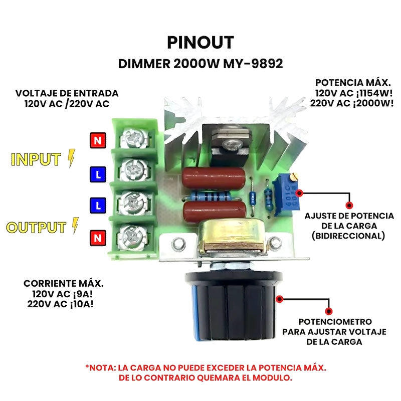 Módulo Dimmer 2000W Regulador de Voltaje AC