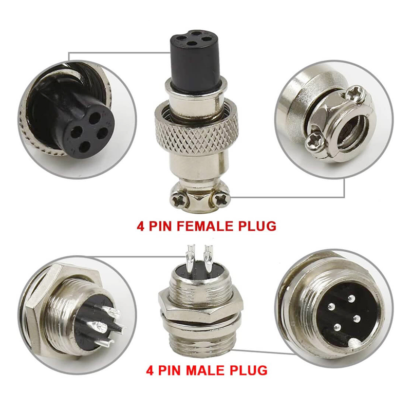 Conector de aviación GX12 4 pines para NEMA CNC 3D 4P (macho+hembra)