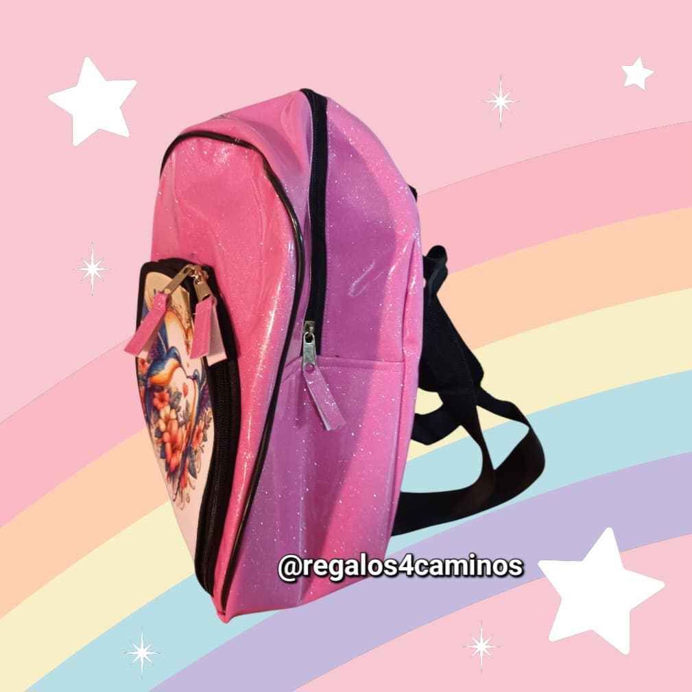 Mochila cartera dama brillosa Rosa