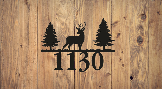 Deer and Trees Number Address Sign