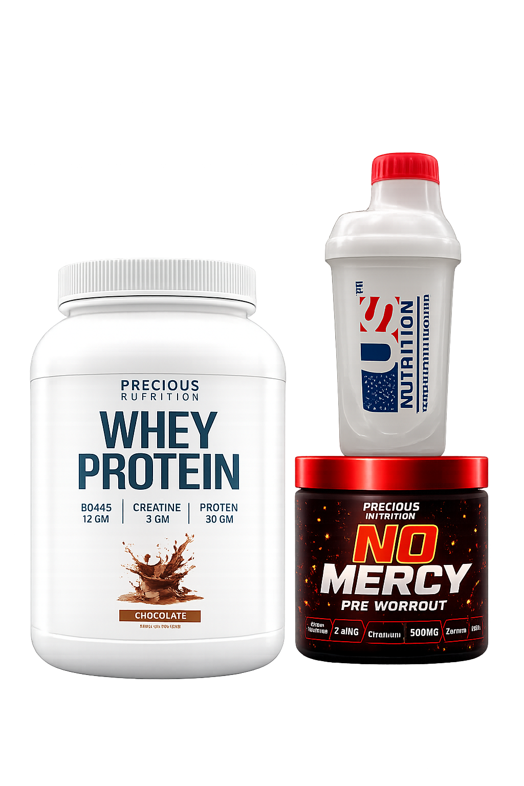 Whey Protein, Pre Workout & Shakers Combo