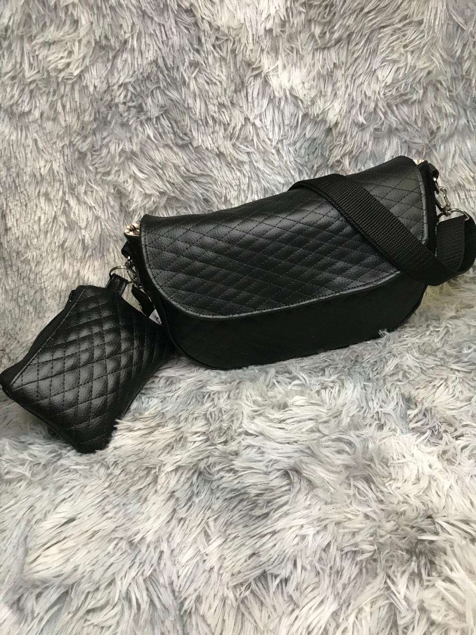 Black Quilted Shoulder Bag with Pouch