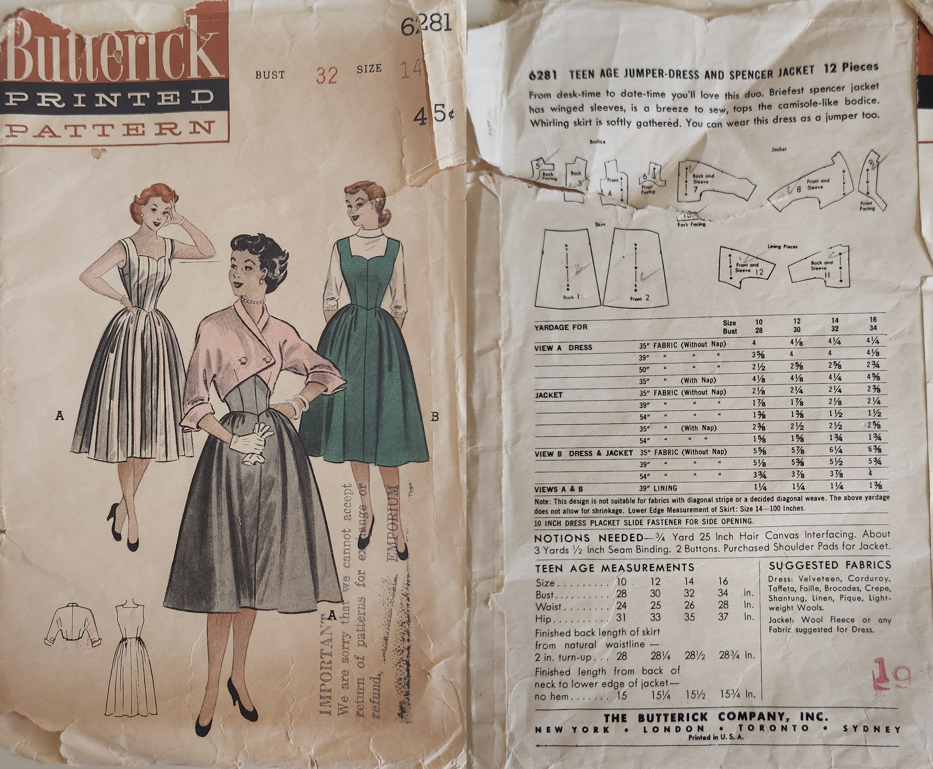 Size 10-12-14 - 1954 Dress and Spenser jacket