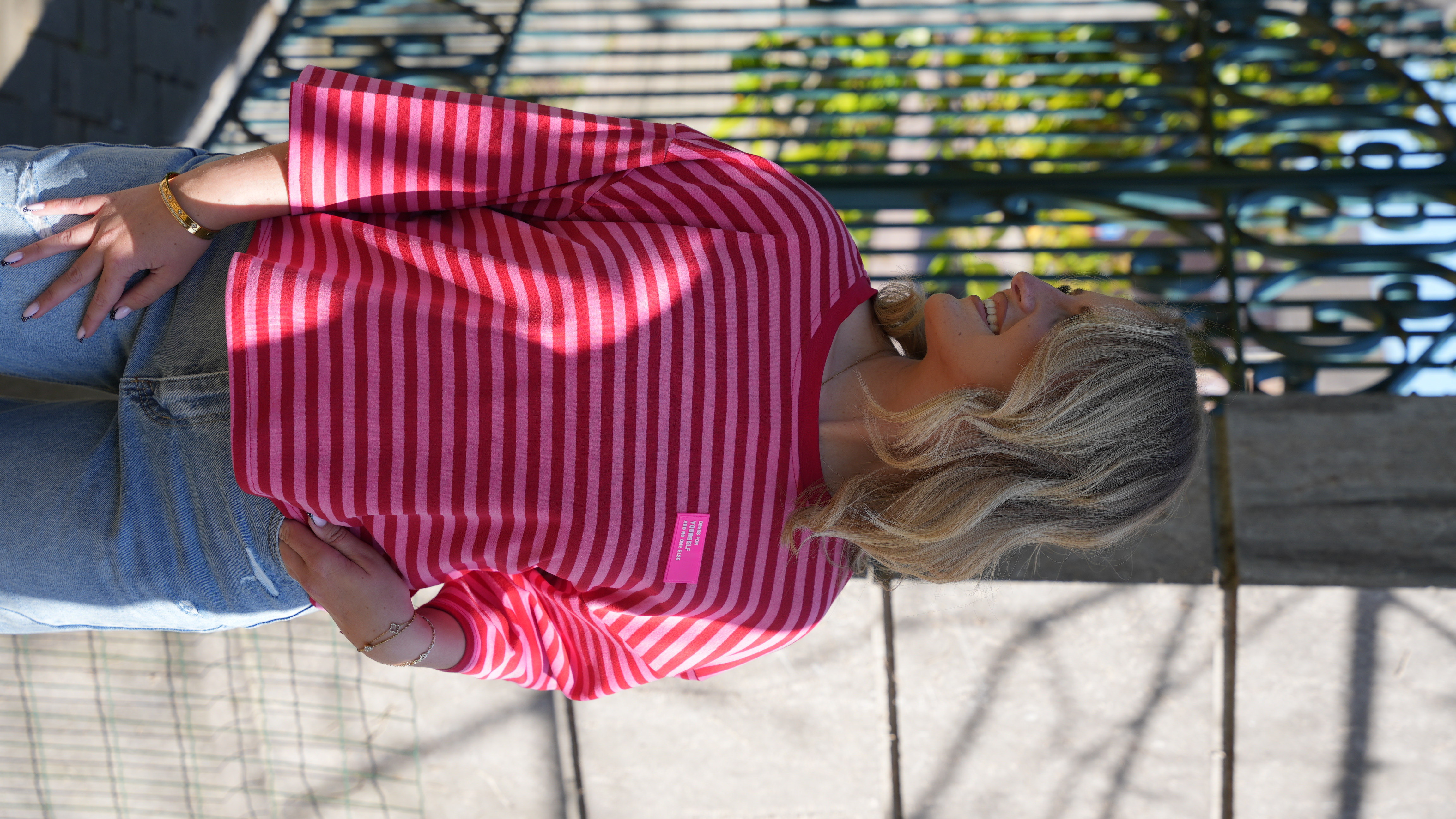 Teeshirt Talya rayé rouge et fushia