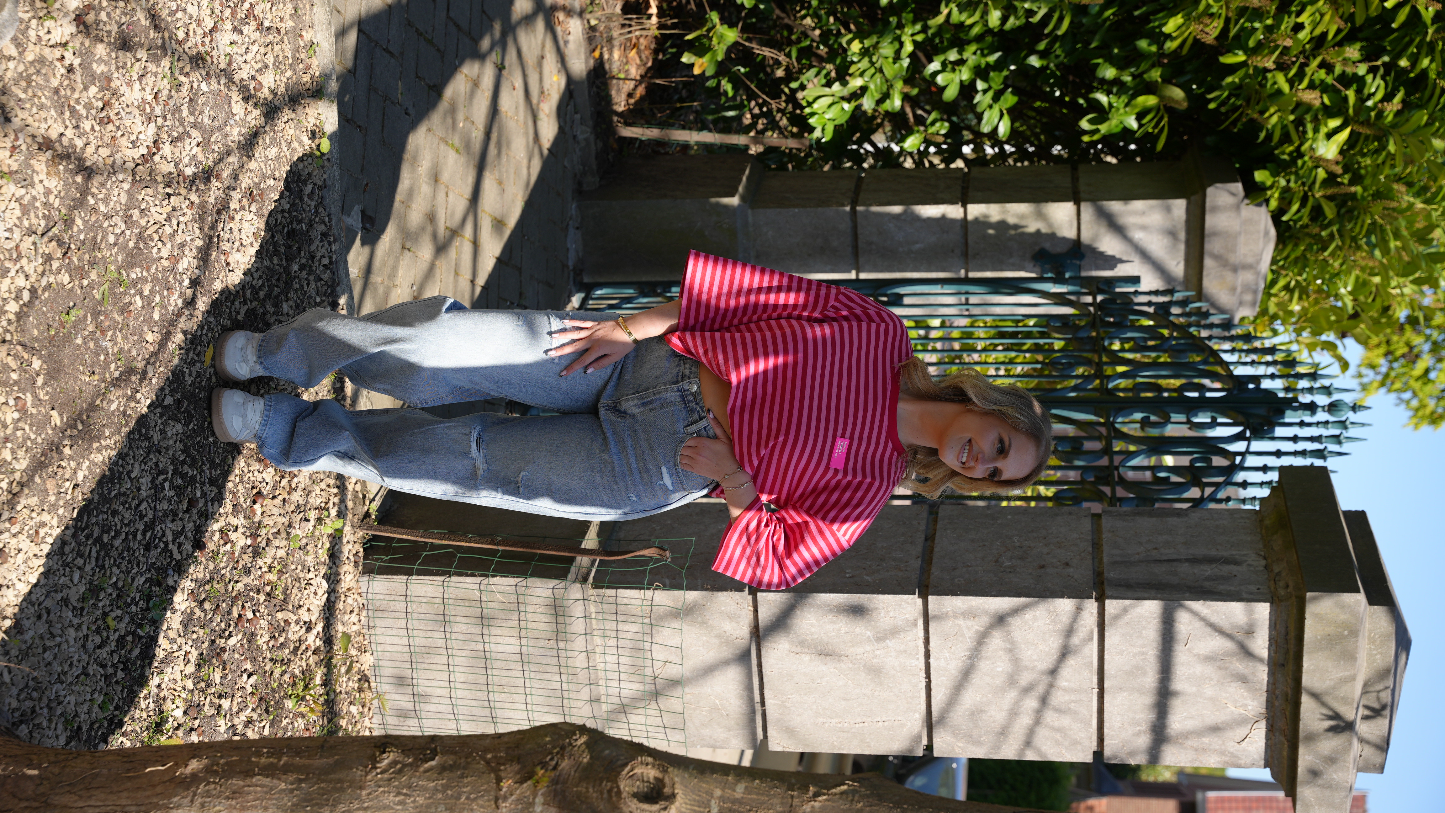 Teeshirt Talya rayé rouge et fushia