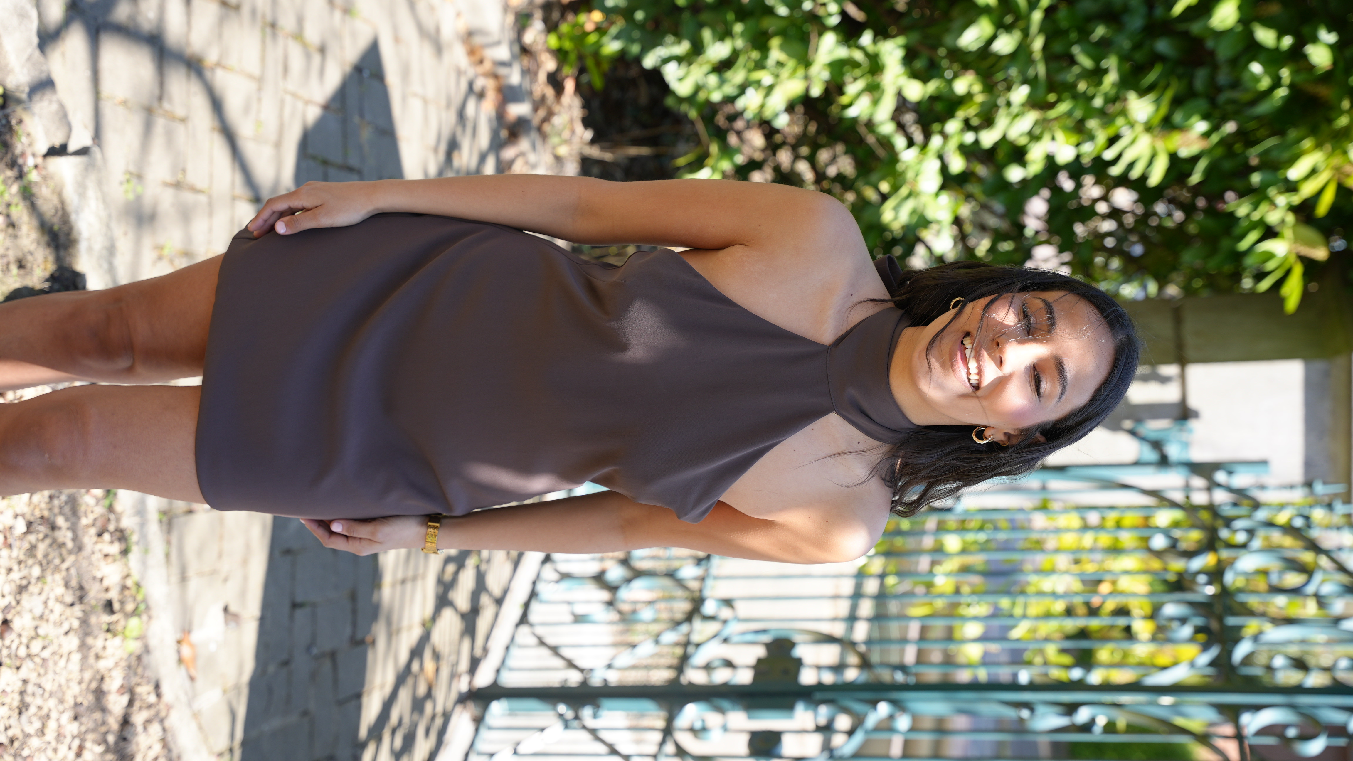 Robe Rio mini marron col montant