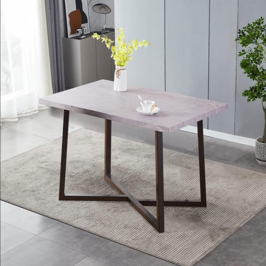 Wood Dining Table with Black Metal Legs,47" Industrial Rectangular Kitchen Table for Dining Room Kitchen,Light Grey