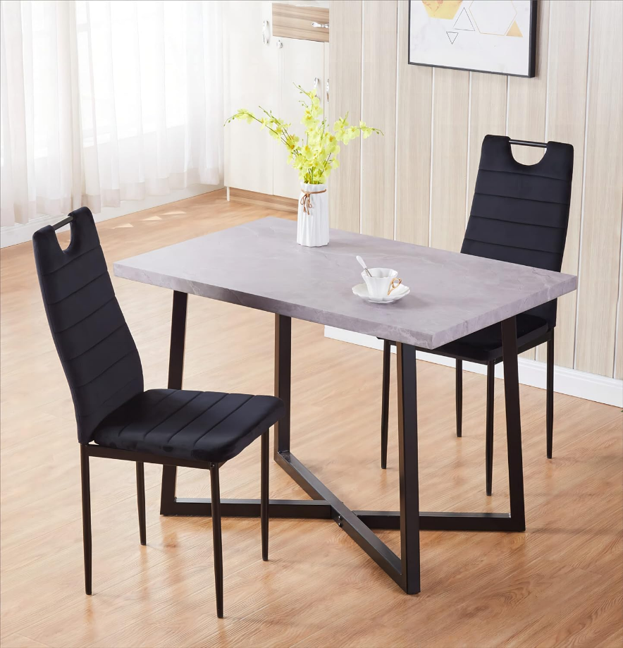 Wood Dining Table with Black Metal Legs,47" Industrial Rectangular Kitchen Table for Dining Room Kitchen,Light Grey