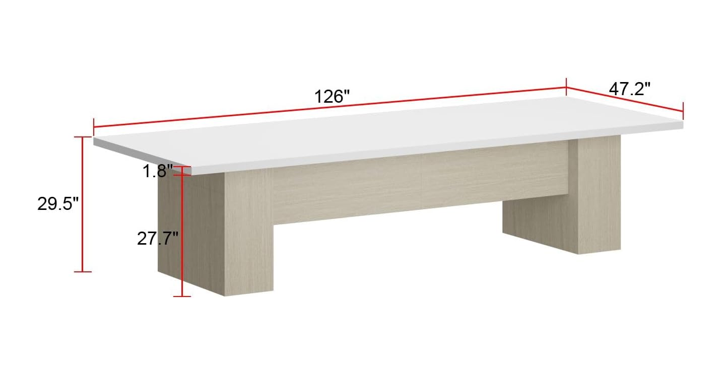 Kitchen Dining Table for 8-10, 126 inch Wood Rectangular Kitchen Table, Large Long Dining Table with Wooden Frame, No Chairs, for Dining Room White and Oak(126”W x 47.2”D x 29.5”H)