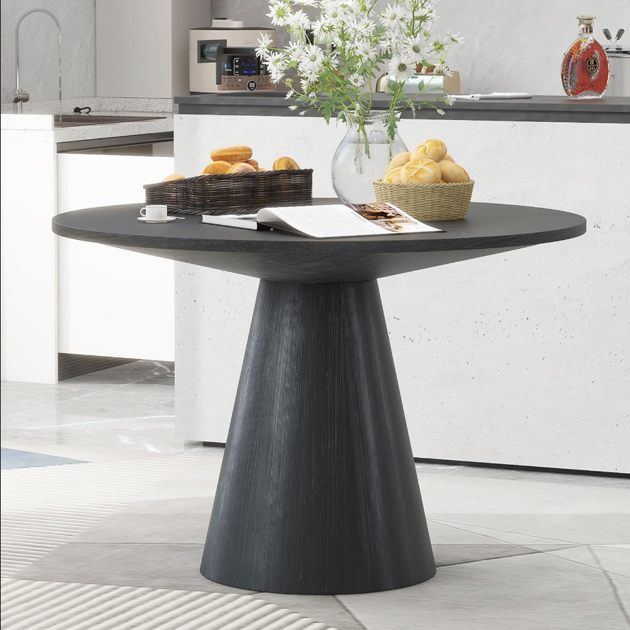 Round Dining Table, Retro Style Wooden Round Dining Table, Kitchen Table for Kitchen Room, Living Room (Black)