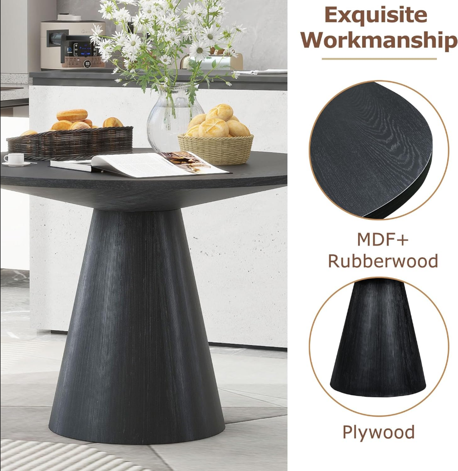 Round Dining Table, Retro Style Wooden Round Dining Table, Kitchen Table for Kitchen Room, Living Room (Black)