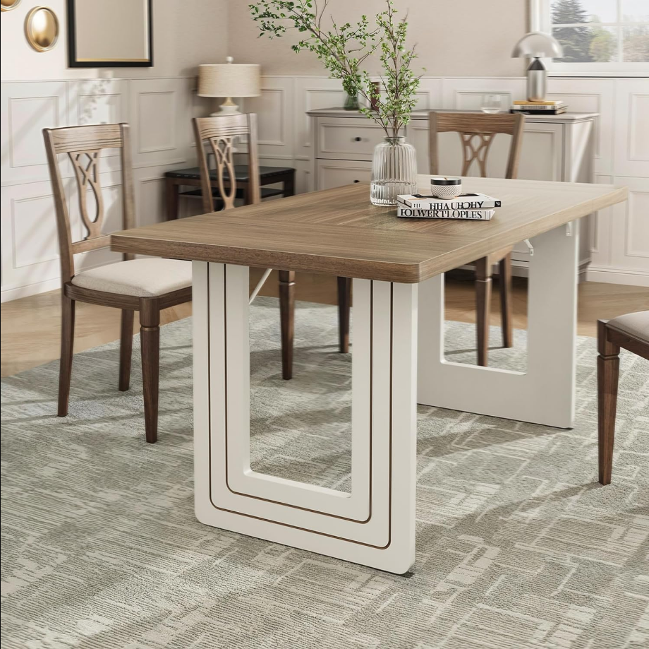 63" Rectangle Kitchen Table for 6 People, Modern Dinner Table, Wooden Dining Table for Kitchen, Dining Room & Living Room, Gray and White