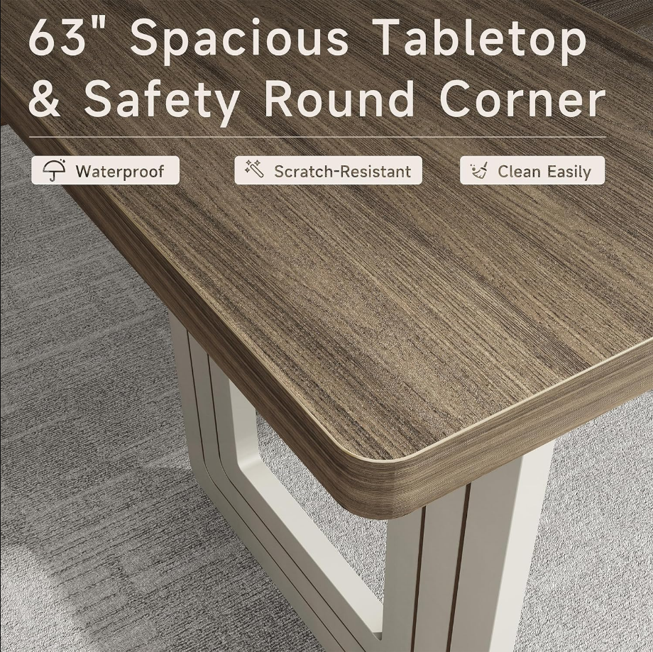 63" Rectangle Kitchen Table for 6 People, Modern Dinner Table, Wooden Dining Table for Kitchen, Dining Room & Living Room, Gray and White