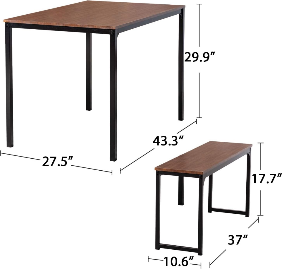 Dining Table Set for 4, 43" Kitchen Table Set with 2 Benches Space Saving Dining Room Table Set for Apartment Small Space