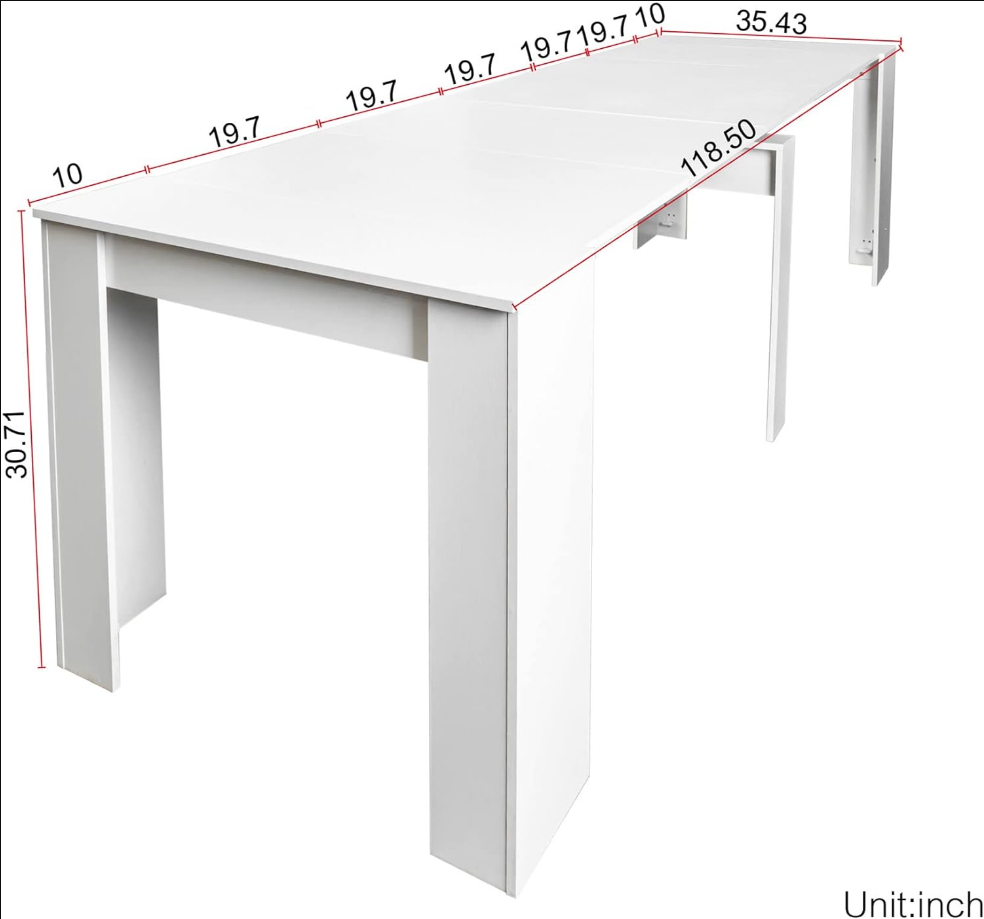 Rectangular Extendable Dining Table 35"-118" Super Long Conference Meeting Table for 6 8 12 People Modern White Expandable Kitchen Tables for Home Office Computer Table