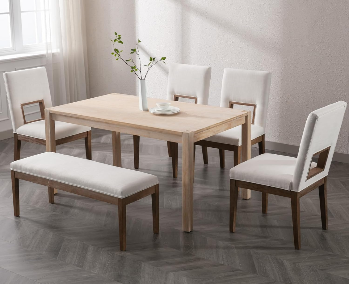 Dining Table Farmhouse Wood Kitchen Table Rectangular Table for Living Room,Dining Room,59”x35.5”x30” Inches,Original Woo