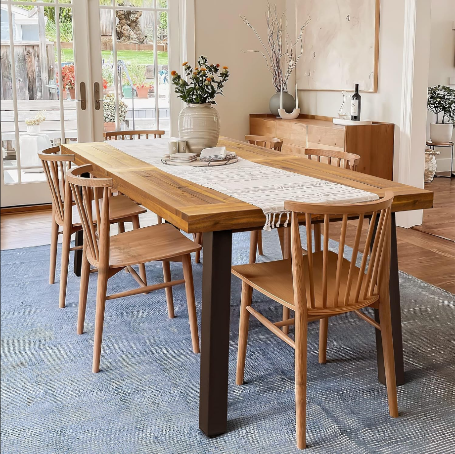 Home Acacia Wood Dining Table 6-Person Indoor Table with Iron Legs, Sandblast Finish, Natural Stained, Rustic Metal, 69 * 33 * 30 inch