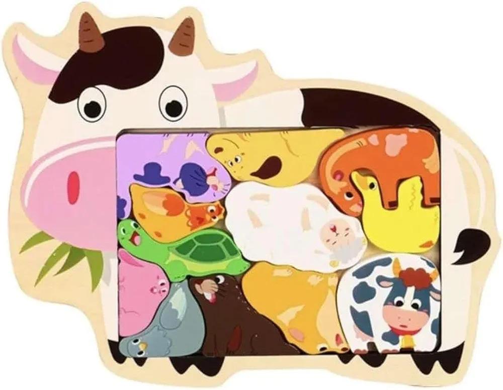 Wooden Animal Stacker Stacking Creative Building Blocks Puzzle,