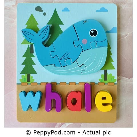 Colorful 3D Wooden Bus Shaped Puzzle with English Spelling Words