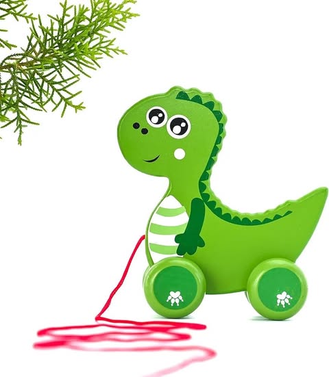 The Dinosaur Pull Along Toy (1 Year+) | Wooden Dino with Attached String |